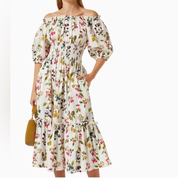 Cara Cara Mimi Off-Shoulder Dress Botanical Floral Berry Print Size Small NWOT - Picture 1 of 14